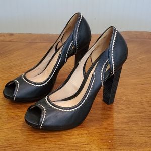 Talons Plateforme L.A.M.B. - Daim Et Cuir, Couleur Taupe/marron/gris, Pointue Peep-toe, Taille 8.5 US, Occasion Peu Portée
